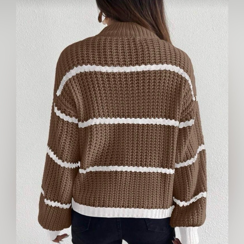 SHEIN Brown and White Striped Knit Sweater Size Medium BRAND NEW 🤎 - Picture 4 of 7